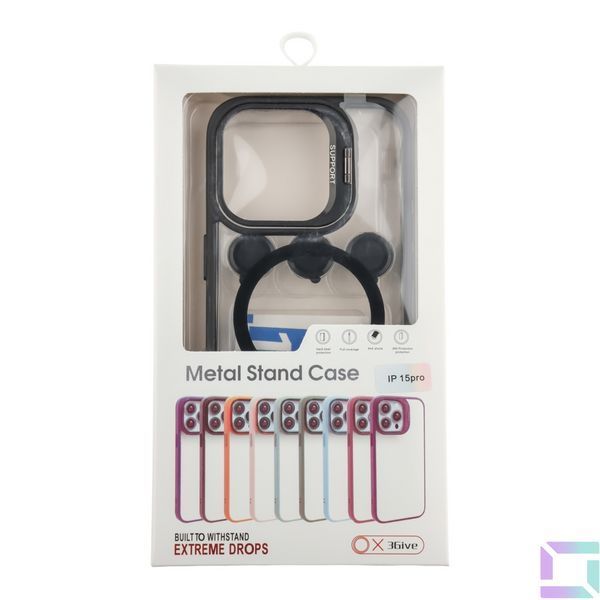 Чехол TPU+PC+Metal Stand Case with MagSafe and Camera Lenses для iPhone 15 Pro Max Black 2020000407478 фото