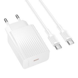 Мережевий Зарядний Пристрій Borofone BAS75A 1USB-C PD/QC 30W+Type-C to Type-C Бiлий 6941991122866 фото