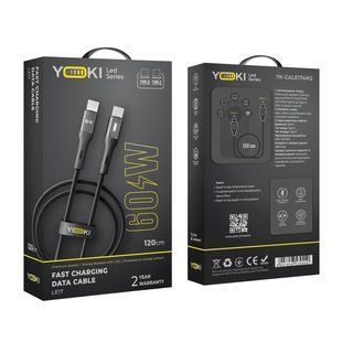 Кабель USB YOKI LED YK-LE17 Type-C to Type-C 60W 1.2m Чорний 6907858579440 фото
