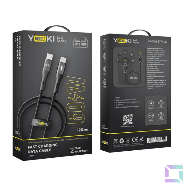 USB YOKI LED YK-LE17 Type-C to Type-C 60W 1.2m Цвет Черный 6907858579440 фото