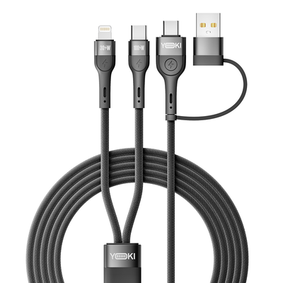 Кабель USB YOKI UNIVERSE YK-UN91 USB-A/Type-C to Type-C/Lightning 100W 1.2m Колір Чорний 6907858579945 фото