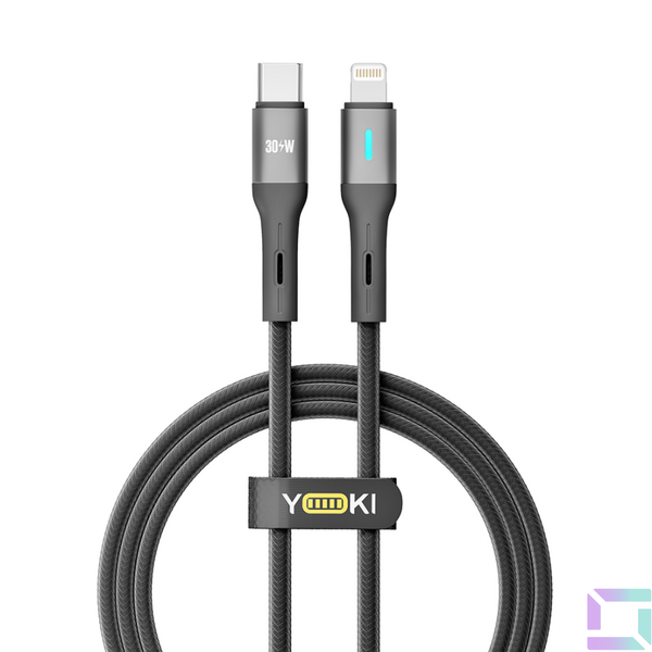 Кабель USB YOKI LED YK-LE17 Type-C to Lightning 30W 1.2m Чорний 6907858579457 фото