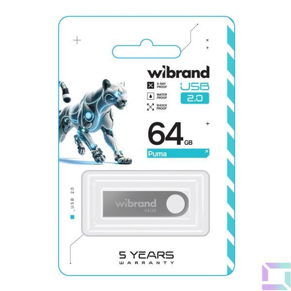 USB флеш-накопичувач Wibrand 64gb Puma Срібло 4820124251500 фото