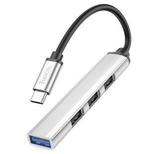USB Hub Hoco HB26 4 in 1 adapter(Type-C to USB3.0+USB2.0*3) Серебряный 6931474765475 фото