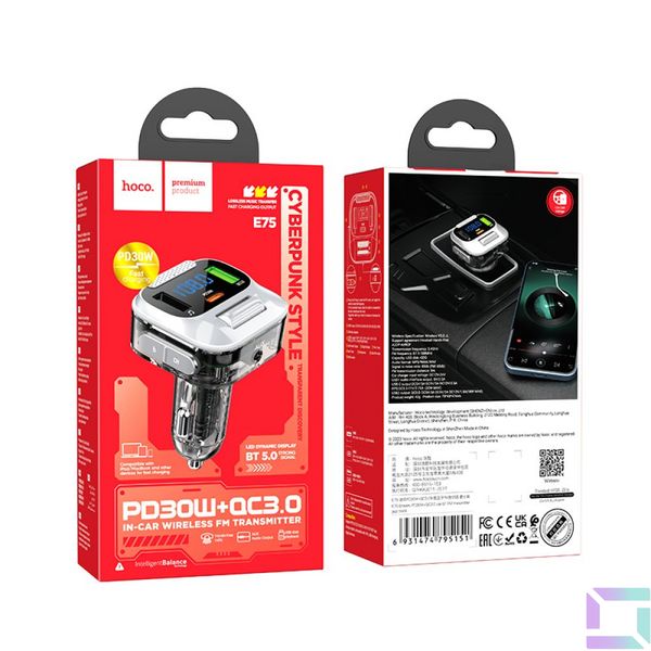 Модулятор Hoco E75 Bravery PD30W+QC3.0 car BT FM transmitter Цвет Черный 6931474795151 фото