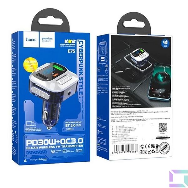 FM-трансмітер Hoco E75 Bravery PD30W+QC3.0 car BT FM transmitter Колір Чорний 6931474795151 фото