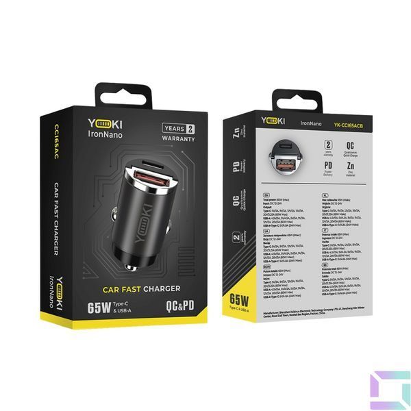 Авто Зарядний Пристрій YOKI IronNano YK-CCI65AC 1 Type-C + 1 USB PD&QC 65W Чорний 6912345678933 фото