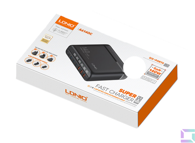 Мережевий Зарядний Пристрій LDNIO A6140C 3USB-A/3USB-C GAN (100W+40W)140W LED Display 1.5m Чорний 6933138601402 фото