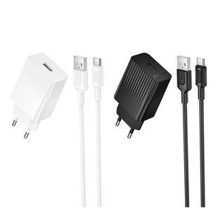 Мережевий Зарядний Пристрій Borofone BAS72A 1USB QC 18W+USB to Type-C М'ята упаковка Білий 2020000519744 фото
