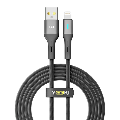 Кабель USB YOKI LED YK-LE17 Lightning 2.4A 2m Колір Чорний 6907858579471 фото