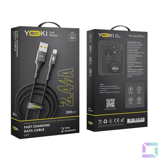 USB YOKI LED YK-LE17 Lightning 2.4A 2m Цвет Черный 6907858579471 фото