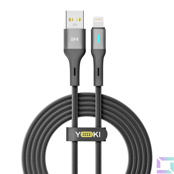 Кабель USB YOKI LED YK-LE17 Lightning 2.4A 2m Чорний 6907858579471 фото