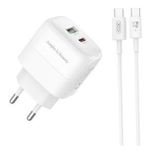 Сетевое Зарядное Устройство XO L137 1USB-C/1USB PD/QC 20W+Type-C to Type-C New Logo Белый 6920680855643 фото
