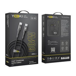 Кабель USB YOKI LED YK-LE17 Type-C to Type-C 60W 2m Чорний 6907858579488 фото