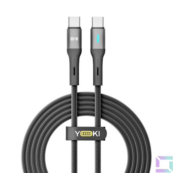 Кабель USB YOKI LED YK-LE17 Type-C to Type-C 60W 2m Чорний 6907858579488 фото