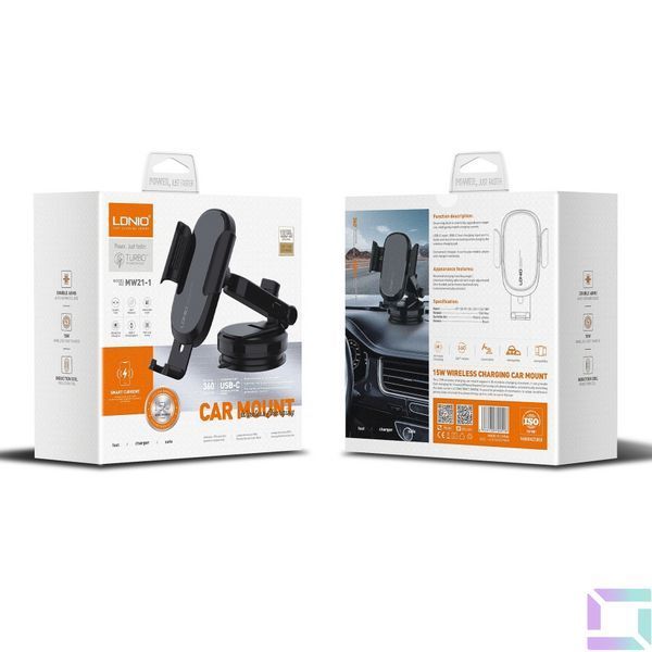Автомобільний Зарядний Пристрій - Автотримач LDNIO MW21-1 Wireless 15W Чорний 6933138600177 фото