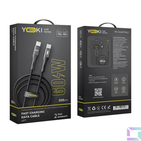 USB YOKI LED YK-LE17 Type-C to Type-C 60W 2m Цвет Черный 6907858579488 фото