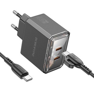 Мережевий Зарядний Пристрій Borofone BAS33A 2USB-C PD/QC45W Type-C to Type-C Колір Чорний 6941991110726 фото