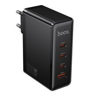Мережевий Зарядний Пристрій Hoco N85 3USB-C/1USB PD100W GAN Чорний 6942007681629 фото
