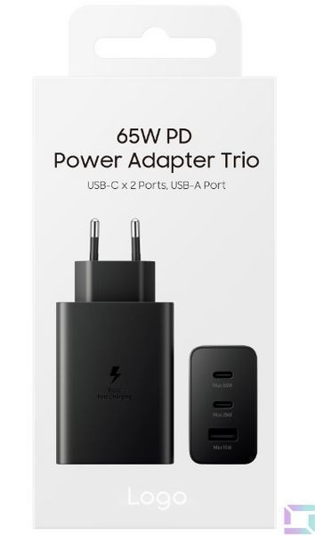 Мережевий Зарядний Пристрій for Samsung 1USB (15W)/2USB-C (PD25W+PD25W) Total 65W 1:1 Чорний 8806092669987 фото