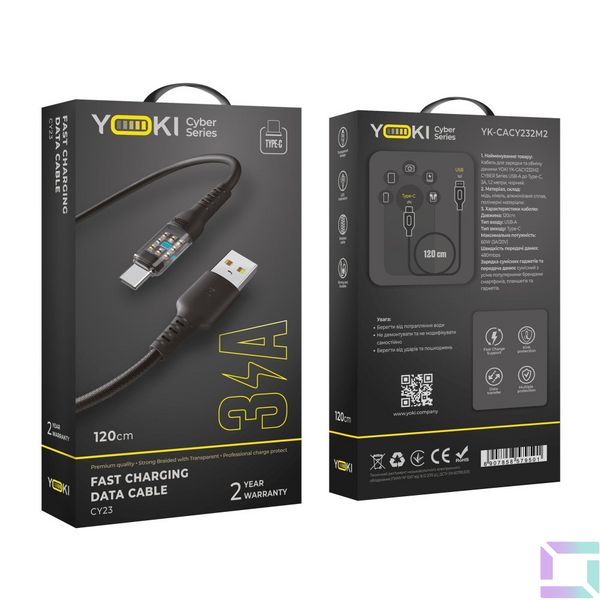 Кабель USB YOKI CYBER YK-CY23 Type-C 3A 1.2m Колір Чорний 6907858579501 фото