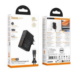 Мережевий Зарядний Пристрій Hoco N85 3USB-C/1USB PD100W GAN+Type-C to Type-C 2m Чорний 6942007681636 фото