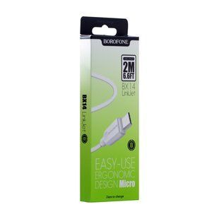 Кабель USB Borofone BX14 Micro 2m М'ята упаковка Білий 2020000519805 фото