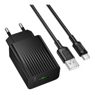 Мережевий Зарядний Пристрій Borofone BAS72A 1USB QC 18W+USB to Type-C Чорний 6941991122675 фото