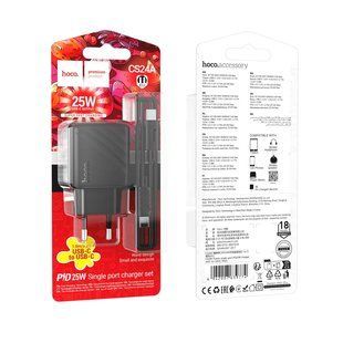 Мережевий Зарядний Пристрій Hoco CS24A 1USB-C PD/QC 25W+Type-C to Type-C М'ята упаковка Чорний 2020000521181 фото