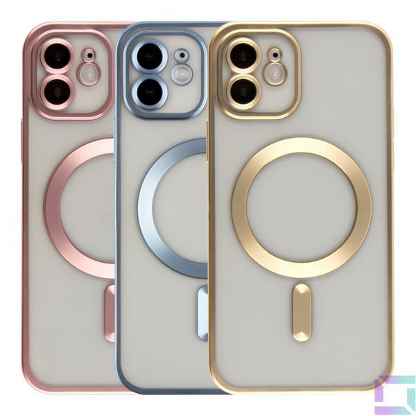 Чехол TPU Metallic Chrome Full Camera with Magsafe для iPhone 11 Chrome Dark Blue 2020000384588 фото