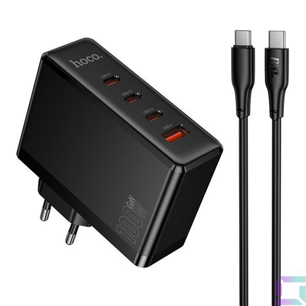Мережевий Зарядний Пристрій Hoco N85 3USB-C/1USB PD100W GAN+Type-C to Type-C 2m Чорний 6942007681636 фото
