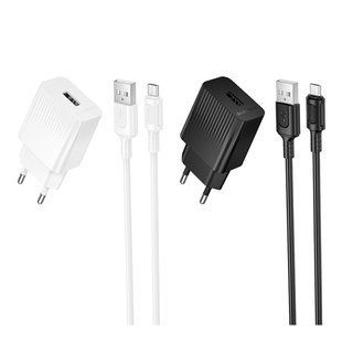 Мережевий Зарядний Пристрій Borofone BAS71A 1USB 2.1A+USB to Micro М'ята упаковка Білий 2020000519751 фото