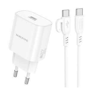 Мережевий Зарядний Пристрій Borofone BA82A 1USB-C PD/QC 25W+Type-C to Type-C Колір Бiлий 6941991112270 фото