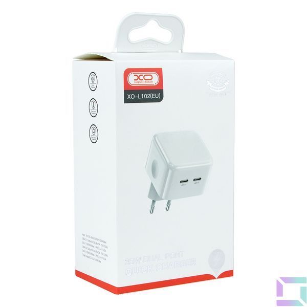 Мережевий Зарядний Пристрій XO L102 EU Dual type-C port 35W Бiлий 6920680830688 фото