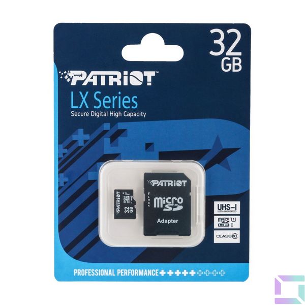 Карта Пам'яті Patriot LX Series MicroSDHC (UHS-1) 32gb 10 Class &amp; Adapter Колір Чорний 815530010883 фото