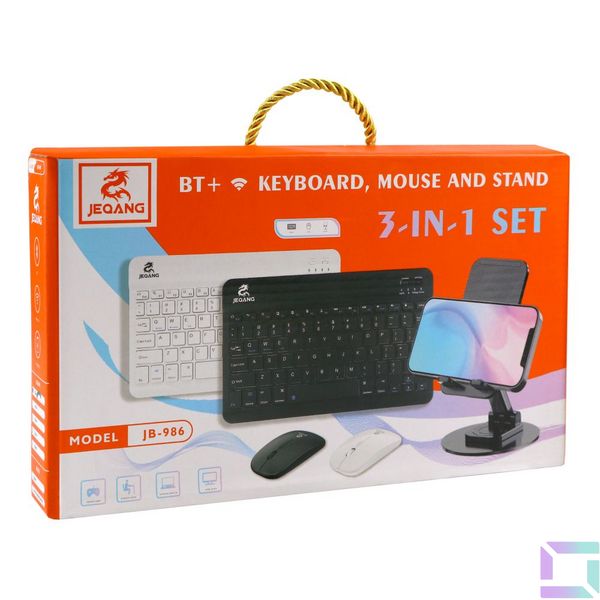 Бездротова Клавіатура і Миша JEQANG JB-986 BT keyboard+mouse+bracket Колір Чорний 2020000411918 фото