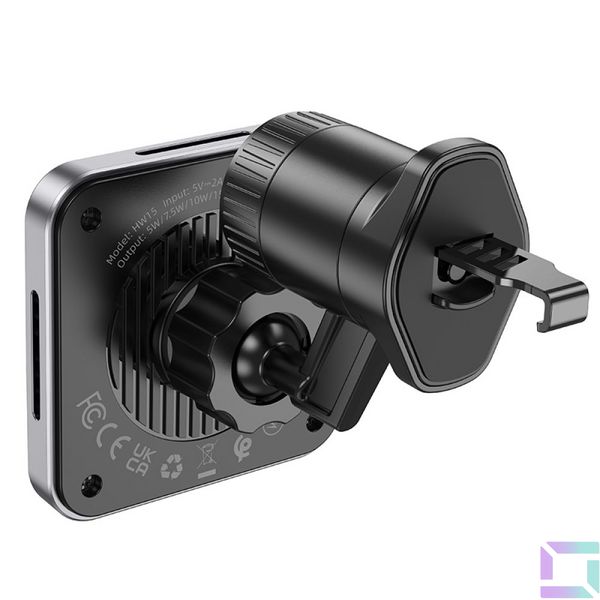 Автотримач Hoco HW15 Speed Magnetic Wireless 15W Колір Чорно-Сiрий 6942007617635 фото