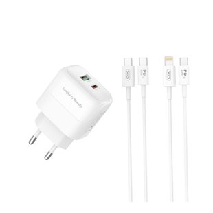 Сетевое Зарядное Устройство XO L137 1USB-C/1USB PD/QC 20W+Type-C to Lightning Цвет Белый 6920680855353 фото