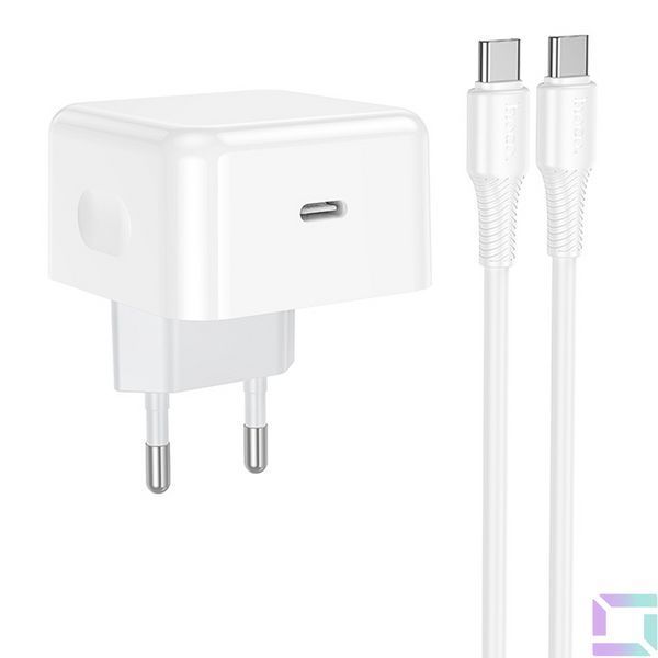 Мережевий Зарядний Пристрій Hoco C161A 1USB-C PD3.2 40W/60W+Type-C to Type-C Бiлий 6942007675192 фото