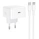Мережевий Зарядний Пристрій Hoco C161A 1USB-C PD3.2 40W/60W+Type-C to Type-C Бiлий 6942007675192 фото 2