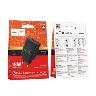 Мережевий Зарядний Пристрій Hoco CS92A 1USB QC 18W Чорний 6942007671033 фото