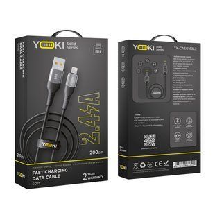 Кабель USB YOKI SOLID YK-SO15 Lightning 2.4A 2m Чорний 6907858579310 фото