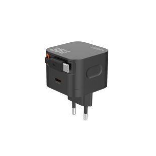 Мережевий Зарядний Пристрій Yoki TwistGaN YK-GaN35TCC 1 Type-C+1 выдвижной Cable Type-C PD&QC 35W Чорний 6912345678957 фото