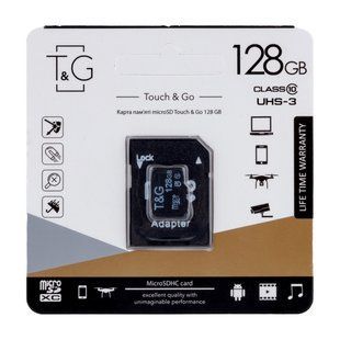 Карта Пам'яті T&G MicroSDXC 128gb UHS-3 10 Class & Adapter Чорний 4711472587918 фото