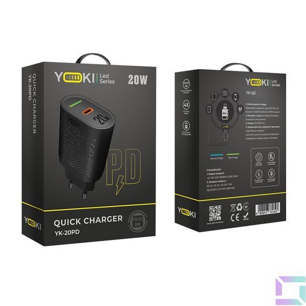 Мережевий зарядний пристрій YOKI Led Series YK-20PD 20W Чорний 2020000339618 фото