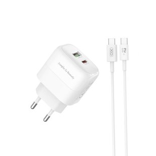 Сетевое Зарядное Устройство XO L137 1USB-C/1USB PD/QC 20W+Type-C to Type-C Цвет Белый 6920680855346 фото