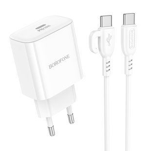 Мережевий Зарядний Пристрій Borofone BA81A 1USB-C PD/QC 20W+Type-C to Type-C Бiлий 6941991108204 фото
