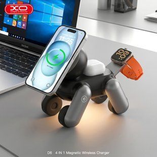 Бездротовий Зарядний Пристрій XO D6 4-in-1 Qi2.2 25W For iP Watch Чорний 6942742001706 фото