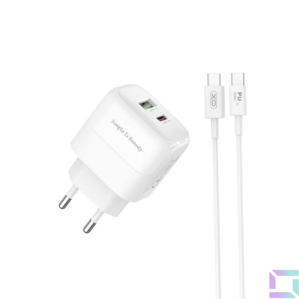 Мережевий Зарядний Пристрій XO L137 1USB-C/1USB PD/QC 20W+Type-C to Type-C Колір Білий 6920680855346 фото