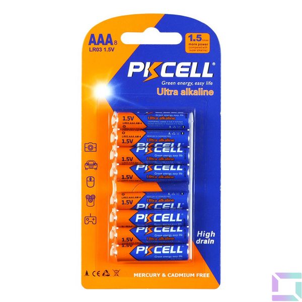 Батарейка щелочная PKCELL 1.5V AAA/LR03, 8 штук в блистере (PC/LR03-8B) Характеристики ААА 6942449511942 фото